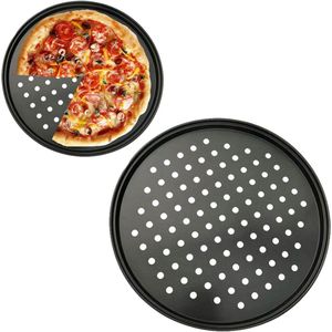 Perforated Carbon Steel Non-Stick Coating Baking Tray Easy to Make Out of Mould Bottom Ventilated Pizza Pan for Grilling Baking Pizza Making (32cm)