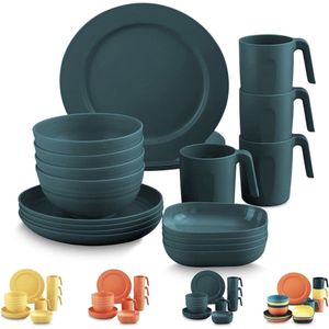 camping diner set van 20-stuks, onbreekbaar servies picknick diner set, Onbreekbaar en Herbruikbaar Lichtgewicht Platen Mokken Bowls Geschillen Gemakkelijk te dragen en schoon Magnetron Veilige BPA Gratis Service Voor 4 Vaatwasser Veilig (Donkergroen