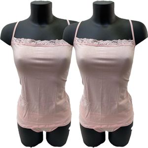 Lydia 2-stuks dames Spaghetti hemdjes met kant roze XXL