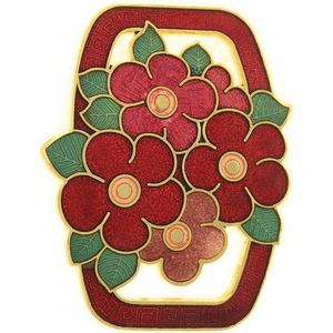 Behave - Rechthoek broche bloemen rood emaille - Klassiek accent
