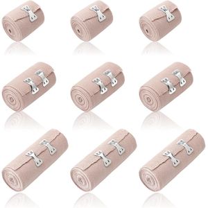 Pack van 9 Premium Elastische Verbanden - Lichte Elastische Verband met 2 Clips - Ademend Zelfklevend Fixatietape voor Pols, Enkel en Knieën
