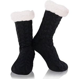 Budino® Huissokken - Verwarmde sokken - Antislip Sokken - Warme Sokken - Dikke Sokken - Anti Slip - Fluffy Sokken - Dames en Heren - Geruit zwart