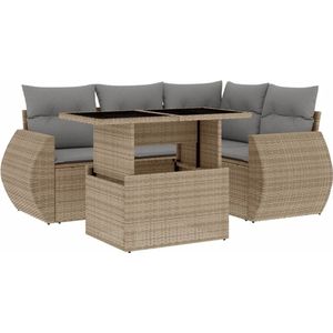 vidaXL 5-delige Loungeset Beige met Kussens