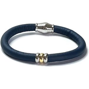 Nieuw! Jolla - dames armband zilver - leer - magneetsluiting - bedels - tweekleurig - Single Ladies - Blauw