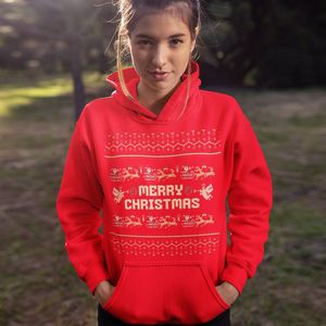 Foute Kerst Hoodie - Kleur Rood - Merry Christmas Oldschool - Maat XS - Uniseks Pasvorm - Kerstkleding voor Dames & Heren