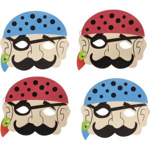 maskers piraat blauw en rood hoofdkapje 21 cm | 4 stuks