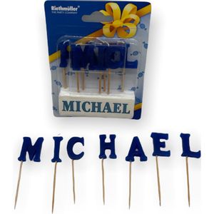 Namen Kaarsjes - Letter Kaars - Kaarsje Met Je Naam - MICHAEL- Blauw - Verjaardag Kaarsje Naam MICHAEL