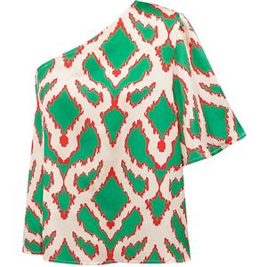 One shoulder top tropical bliss - print - lente/zomer - dames - groen - maat M