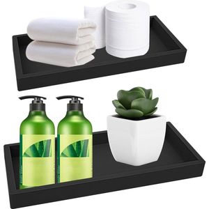 Badkamer dienblad houten wastafel opbergschaal rechthoekig zwart - Organizer voor cosmetica en handdoeken