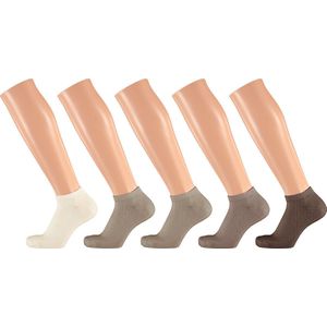 Apollo - Dames Sneakersokken - Beige - 5-Pak - Maat 36/41 - Sneakersokken Dames - Enkelsokken dames - Enkelsokken dames maat 39 42
