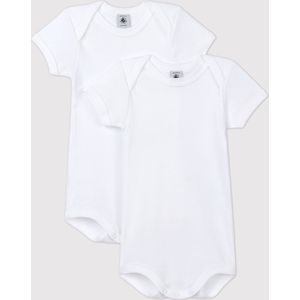 Petit Bateau Set van 2 witte babyrompertjes met korte mouwen Unisex Rompertje - Maat 56