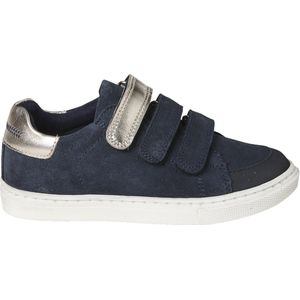 Leren Sneakers - Marineblauw - Meisjessneakers met Klittenband en Gouddetails