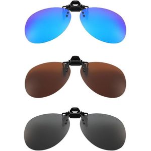 Content in HTML - 3 stuks frameloze zonnebril - gepolariseerde zonnebrilclips - inklapbare zonnebrilclip - Zwart Grijs - Eén maat .