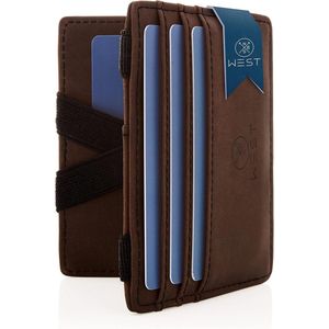 WEST® Magic Wallet met Muntvak, Inclusief Elegante Geschenkdoos, Compacte en Kleine Portemonnee Heren, Extra Sterke Geldriemen, Pasjeshouder Slanke Portemonnee met Muntvak, RFID-Bescherming (Bruin-Zwart)