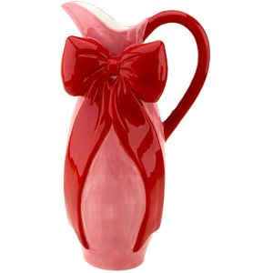HomeBound- Aardewerk waterkan strik-roze/rood-15,8x10,8x28cm