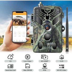 Wildcamera – Trail Camera – Jachtcamera – Wildlife Camera – Buitencamera – 4G Live View – 36MP 4K Ultra HD - 256GB
