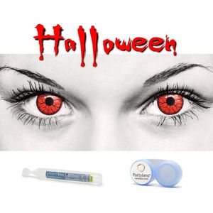 Partylens® set kleurlenzen - Vampire Red - jaarlenzen met vloeistof en lenshouder - partylenzen