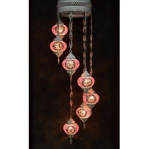 Hanglamp multicolour roos paars glas mozaïek Oosterse lamp kroonluchter Crèmewit 7 bollen