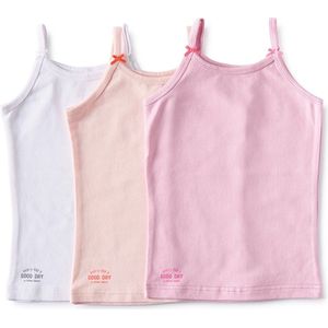 Little Label Ondergoed Meisjes - Hemd Meisje Maat 158-164 - roze, wit - Zachte BIO Katoen - 3 Stuks - Onderhemd - Print