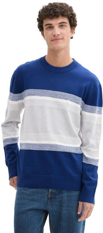 Tom Tailor Denim - Gebreide Trui - Blokstrepen - Mannen - Lange Mouwen - Ronde Hals