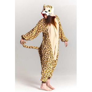 KIMU Onesie Luipaard Pak - Maat 152-158 - Luipaardpak Kostuum Panter Cheetah - Kinder Jumpsuit Pyjama Dierenpak Huispak Jongen Meisje Festival
