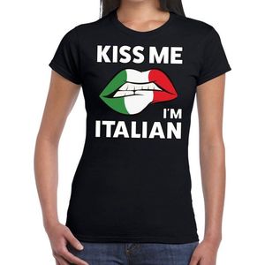 Kiss me i'm Italian t-shirt zwart dames - feest shirts dames XL