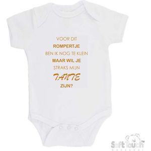 100% katoenen Romper ""Voor dit rompertje ben ik nog te klein maar wil je straks mijn Tante zijn? "" Unisex Katoen Wit/tan Maat 56/62