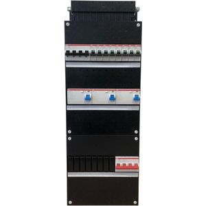 ABB groepenkast 8 groepen, 1 krachtgroep, 3 aardlekschakelaars 4-P, 1 hoofdschakelaar 4-P, Afmeting: 220x550mm