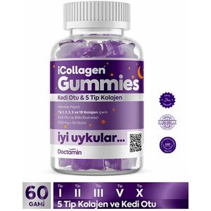 iCollagen Doctamin Gummies - Kattenkruid (Valeriaanwortel rustgevende werking) & 5 Typen Collageen - Zonder Melatonine - 60 Gummies - Ondersteunt Diepe Slaap/Rust & Huidverzorging (Huid/Haar/Gewrichten/Nagels - Bevat 3500mg collageen per pot - 210gr