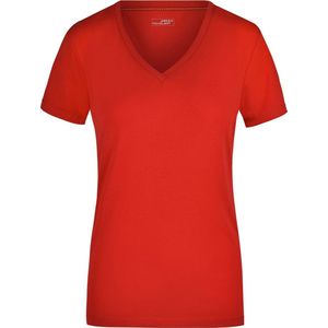Rood dames stretch t-shirt met V-hals L
