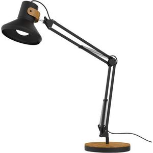 Bureaulamp met zwenkarm Unilux Baya LED zwart/bamboe. (1x E27 ledlamp van 12,6 W inbegrepen)