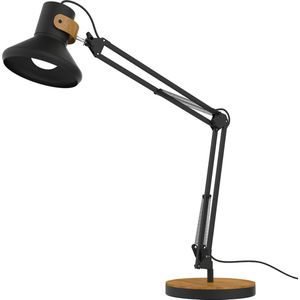 Bureaulamp met zwenkarm Unilux Baya LED zwart/bamboe. (1x E27 ledlamp van 12,6 W inbegrepen)