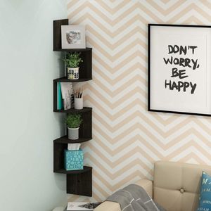 Wandgemonteerde houten planken - espresso one size met verstelbare planken