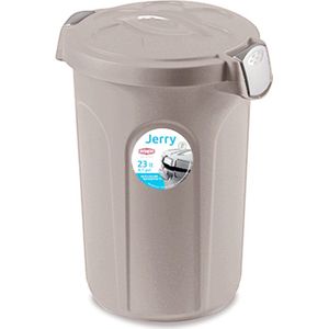 Afvalemmer - ""Jerry"" - Voerton - Prullenbak - Ton met deksel - 23 Liter - Taupe