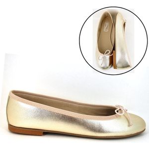 Stravers - Zachte Leren Ballerina Schoenen Maat 42 Dames Grote Maten Champagne Goud Flatjes