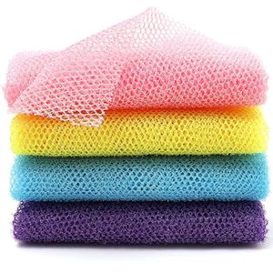 4 stuks Afrikaanse netspons voor lichaamsexfoliatie, Afrikaanse badspons, lange washand, douchenet, Afrikaanse exfoliërende netspons voor de rug (roze, geel, paars, blauw) Roze, geel, paars, blauw