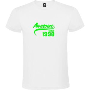 Wit T-Shirt met “Awesome sinds 1998 “ Afbeelding Neon Groen Size XS