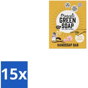 15 x Marcel's Green Soap - Handzeep Bar - Vanille & Cherry Blossom - Krachtige werking - 90 gr - Handzeep Bar - Vanille En Kersenbloesem - Plasticvrije Handzeep - Milieuvriendelijke Handzeep - Vegan Handzeep