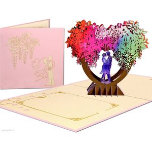Popcards popupkaarten – Kleurrijke Trouwkaart Huwelijk Liefde Verliefd Verloofd Trouwen Felicitatie roze pop-up kaart 3D wenskaart