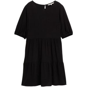TOM TAILOR DENIM - Jurk - Zwart - Knoopsluiting - Effen - Halve Mouw - Losse Pasvorm