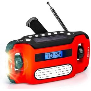 Noodradio Noodradio - Solar Opwindbaar - 300mAh - Solar powerbank - Zonneenergie - Survival Noodpakket - Zaklamp Oplaadbaar - AM/FM - Noodrantsoen - Rood