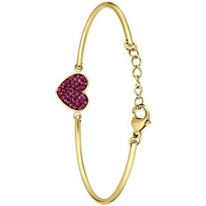 Lucardi Dames Stalen goldplated armband hart kristal paars - Armband - Staal - Goudkleurig - 20 cm