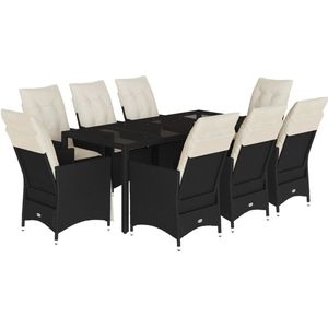 vidaXL Tuinset - Tuinsets - Loungeset - Tuintafel - 9-delige Tuinset poly rattan zwart