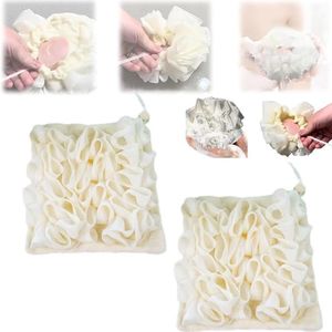 Douche Puff - 2 Stuks - Sponzen - Badspons - Relaxing Bad - Scrubbing Spons - Soft Spons - Douche Spons - Bad Spons - en Washandje met Trekkoord - Massage Spons - Scrubbing Spons - Douche - Bad - Massagespons - Wit