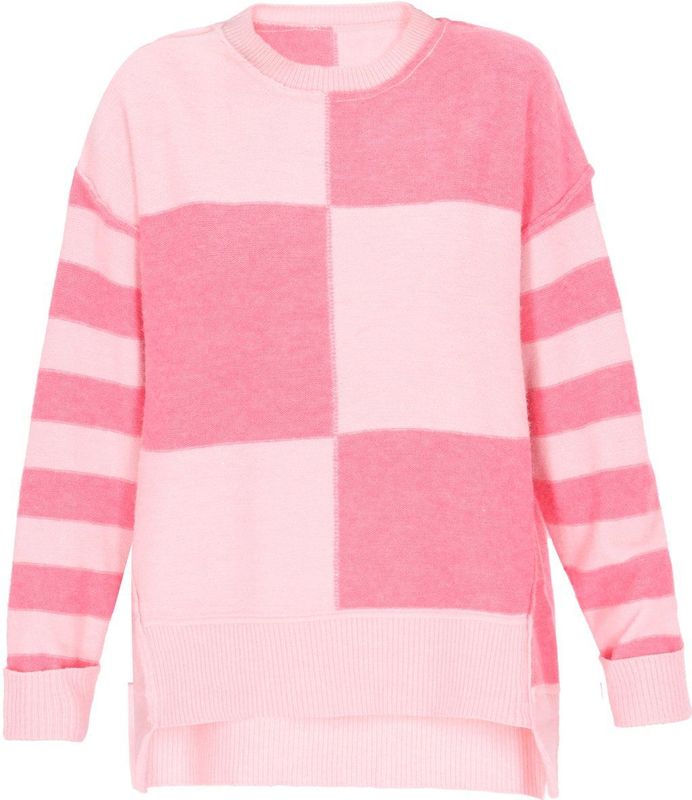 MYMO - Trui - Rosa - Knitwear - Lange Mouw - Ronde Hals - Color-Blocking