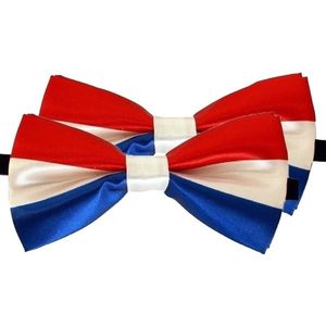 2x Rood/wit/blauw verkleed vlinderstrikjes 12 cm voor dames/heren - Nederland/Holland thema verkleedaccessoires/feestartikelen - Vlinderstrikken/vlinderdassen met elastieken sluiting