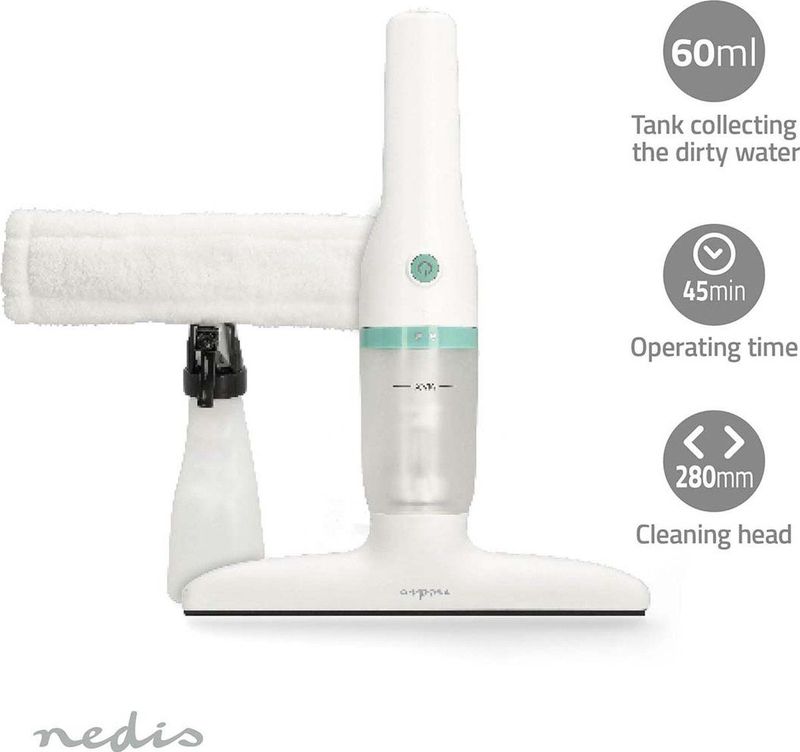 Nedis - Raamreiniger - Wit - Kunststof - Oplaadbare Lithium-Ionbatterij
