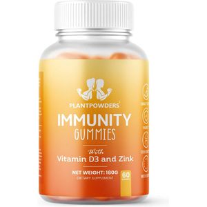 Plantpowders® - Vitamine Gummies - Immunity - Vitamine D3 - Zink - 60 gummies - Vegan & Suikervrij - Sinaasappel Smaak