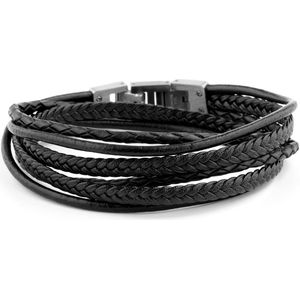 Lucleon - Roy - Armband voor heren van zwart leer en roestvrij staal