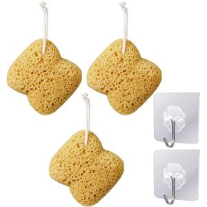 Reinigingssponzen en Haken - Set van 3 sponzen en 2 haken - Bruin - Zeewierspons